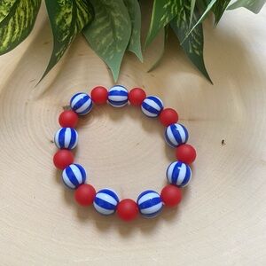 Red, White & Blue Silicone Beaded Bracelet Size 6 1/2